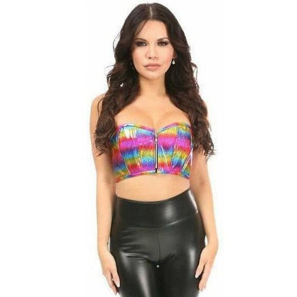 🦋B2G1🦋DAISY CORSETS Lavish Rainbow Glitter Short Bustier Top - Picture 1 of 6